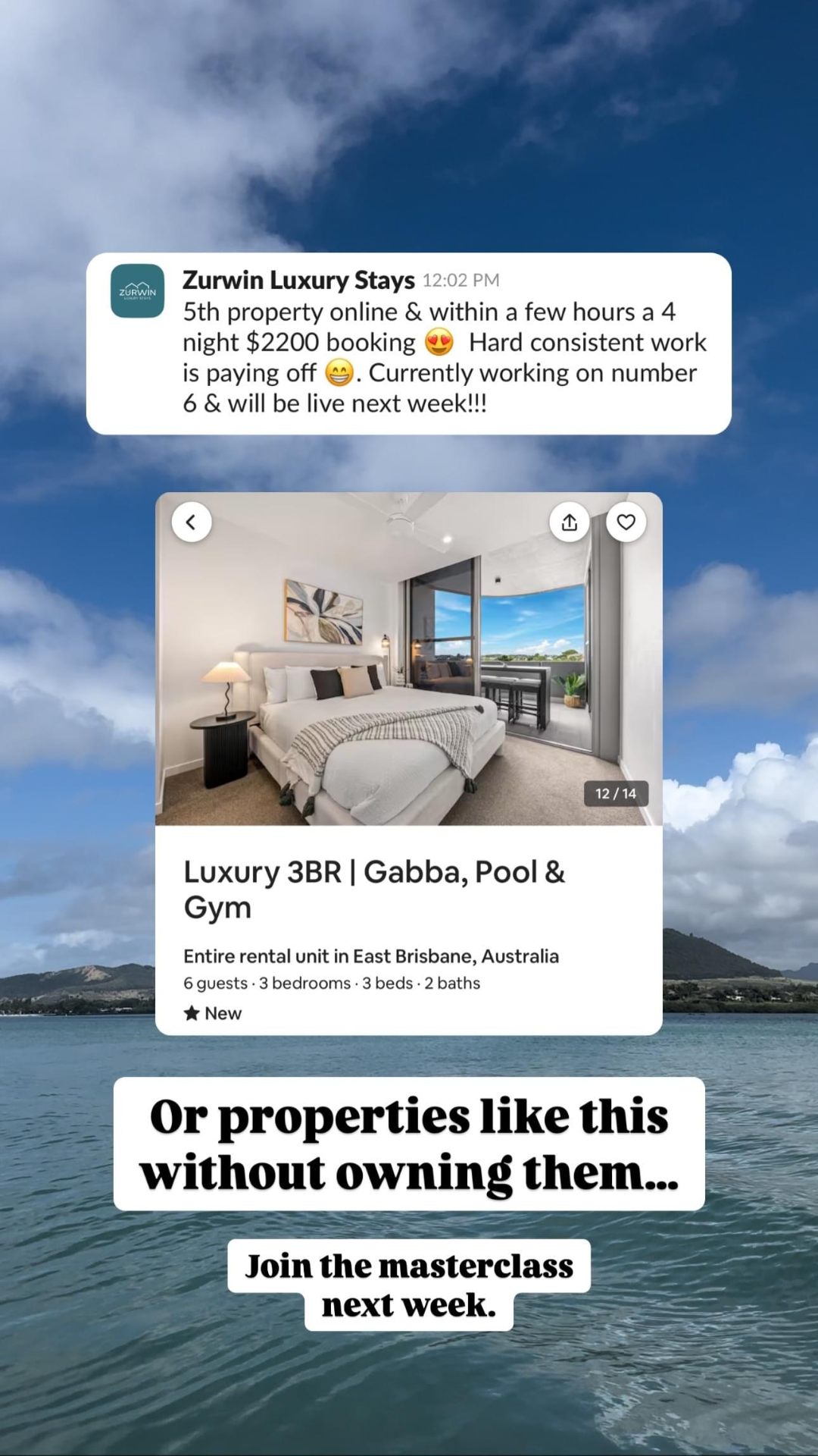 Zurwin Luxury Stays student success with a luxury East Brisbane Airbnb listing